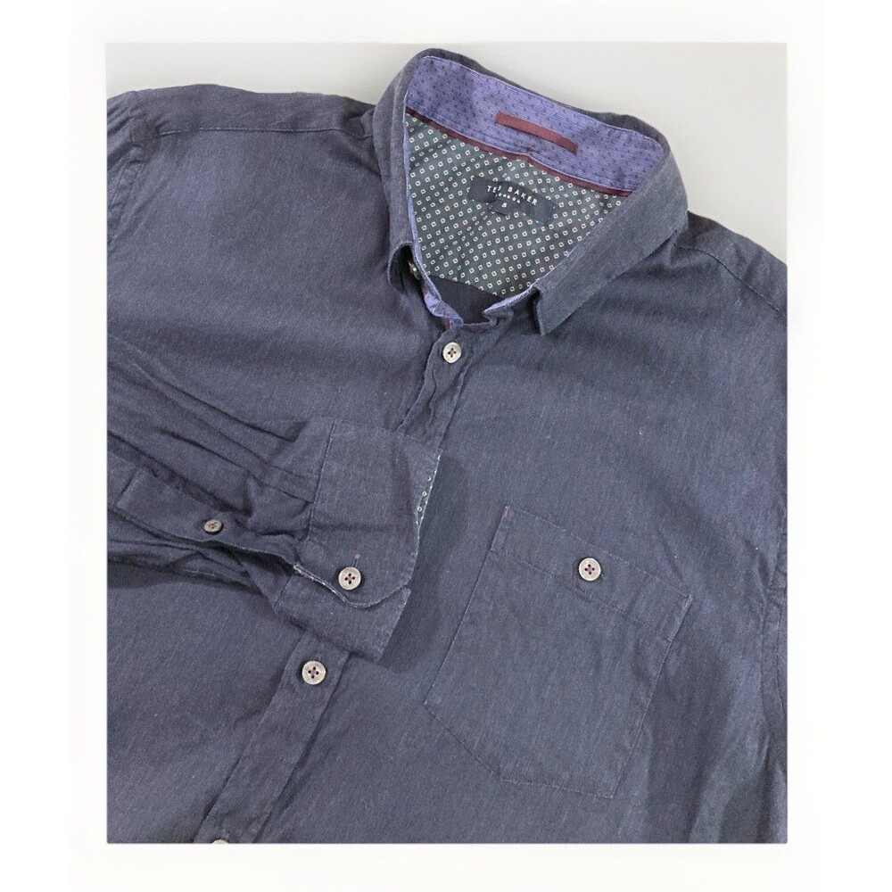 Ted Baker London Mens 5 XL Blue Linen Blend Button Down Shirt Preppy Casual